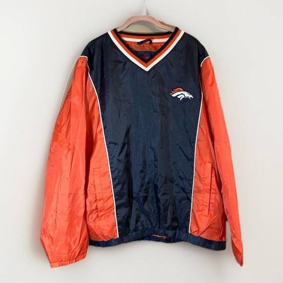 NFL Denver Broncos Football Mens XL Windbreaker Jacket Pullover V-Neck Pockets - Picture 1 of 13